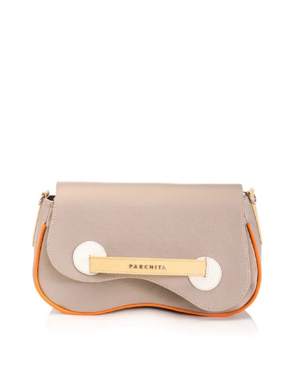 Parchita Petra - Taupe Leather Crossbody Bag with Orange Trim